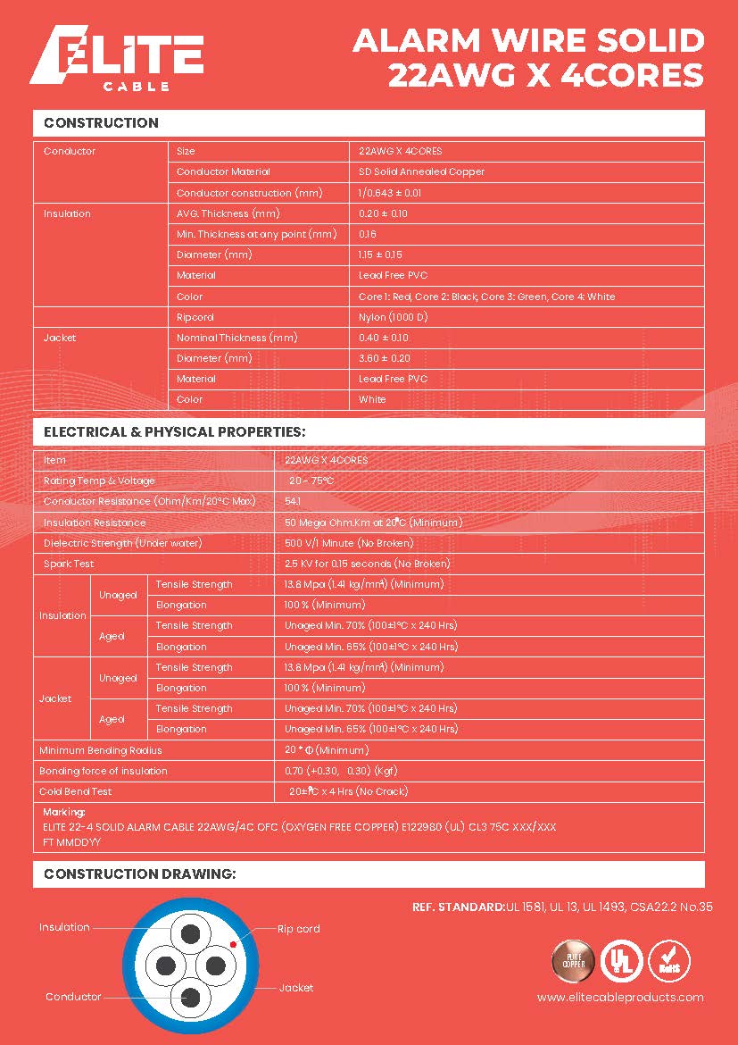 22-4 Solid Alarm Wire 500ft