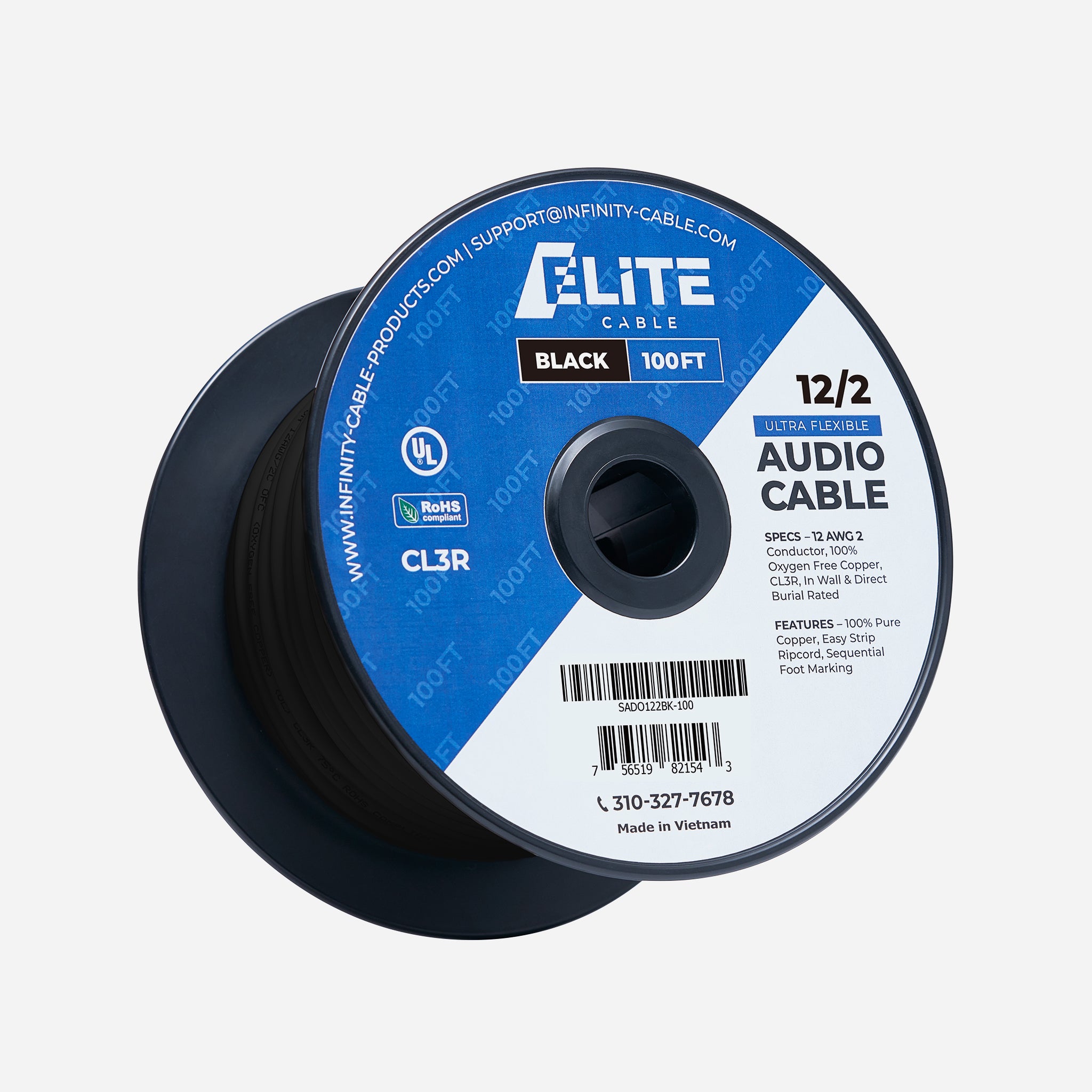 12/2 Speaker Wire 100ft Black | Elite Cable