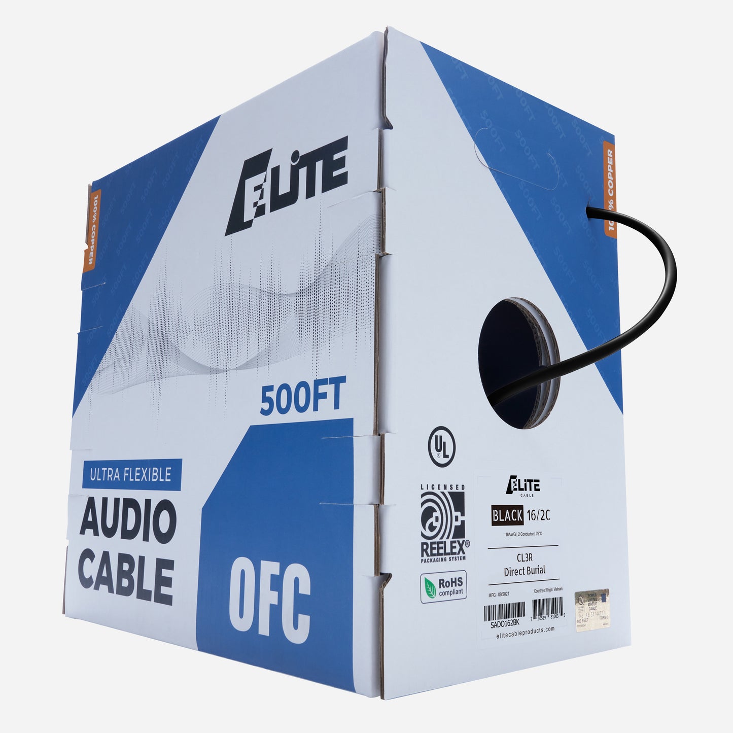 16/2 Speaker Wire 500ft Black
